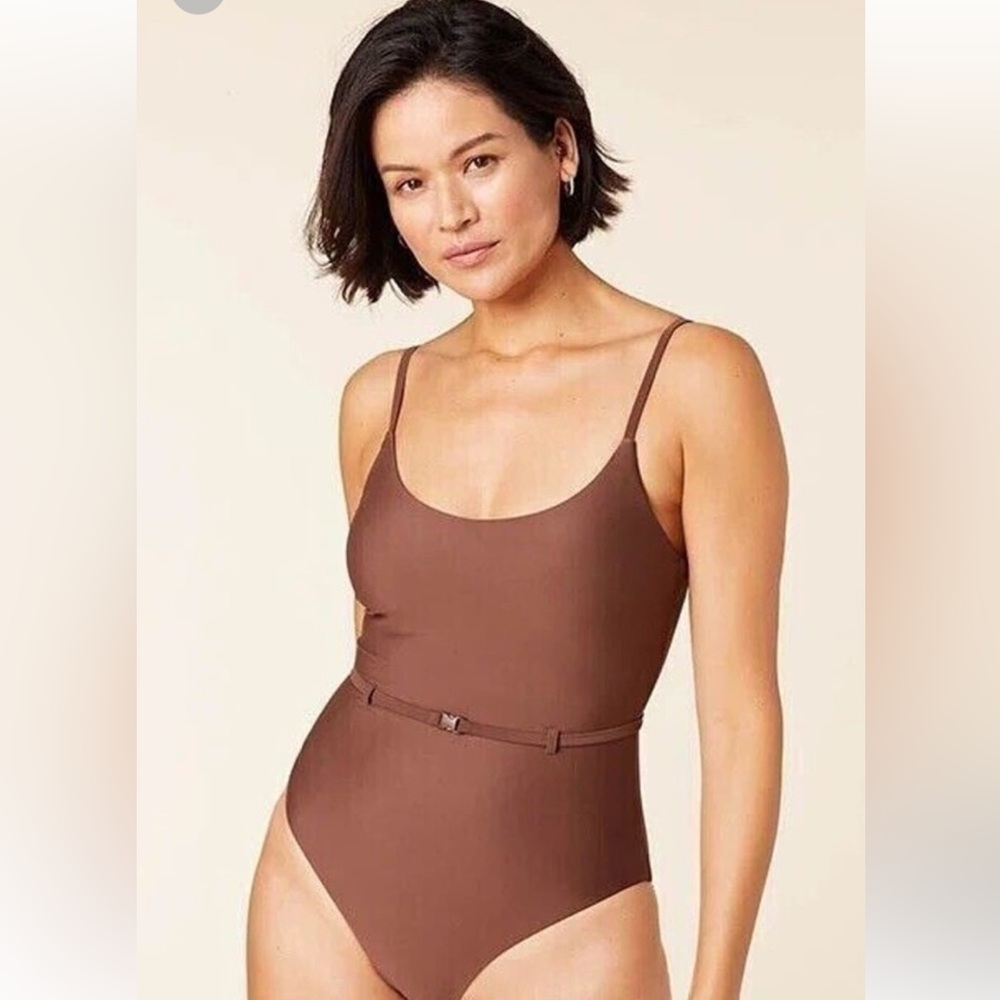 Andie Swim The Riviera One Piece Size Medium Espresso Brown Belted Bathing Suit